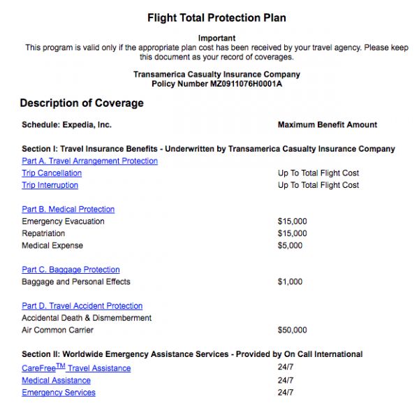 Expedia Flight Insurance